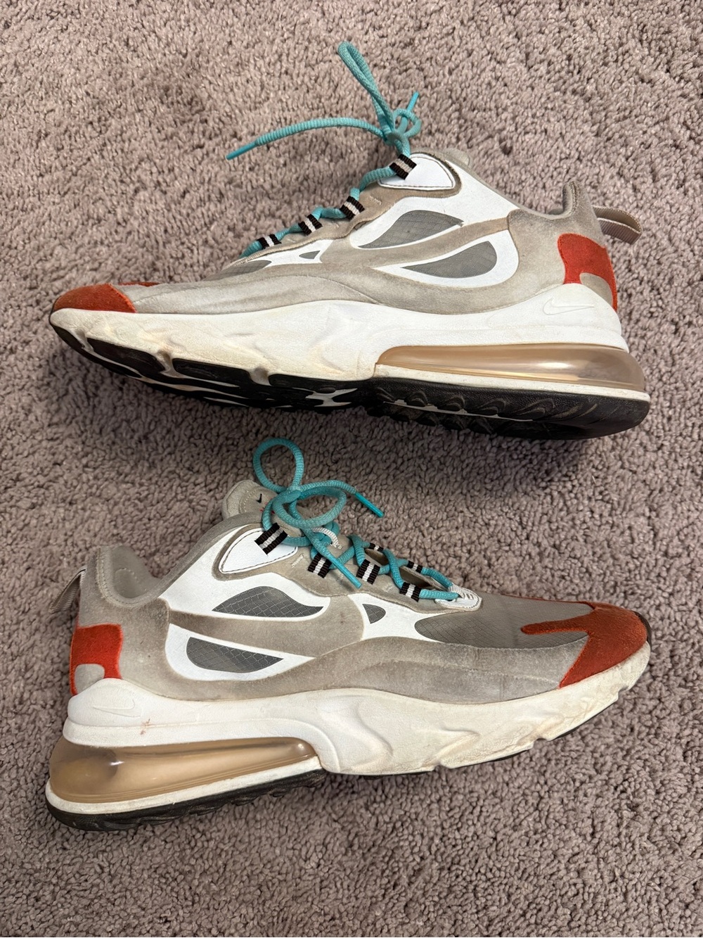Nike Air Max 270 Sneakers Women size 8.5 White Teal & Orange React Mid Shoes